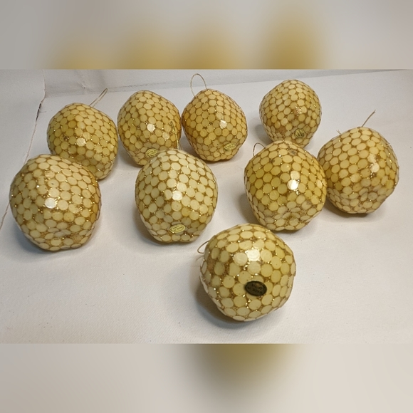 Christmas ornaments pale yellow/gold mosaic 1970's RARE! C11 - Picture 3 of 15